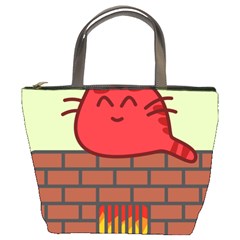 Happy Cat Fire Animals Cute Red Bucket Bags by Mariart