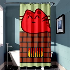 Happy Cat Fire Animals Cute Red Shower Curtain 36  X 72  (stall)  by Mariart