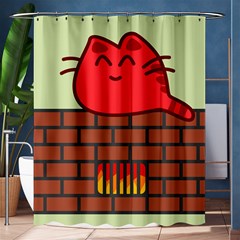 Happy Cat Fire Animals Cute Red Shower Curtain 60  X 72  (medium)  by Mariart