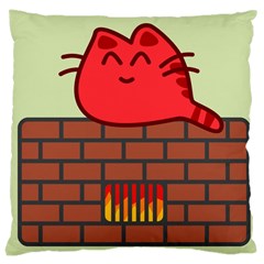 Happy Cat Fire Animals Cute Red Large Cushion Case (one Side) by Mariart