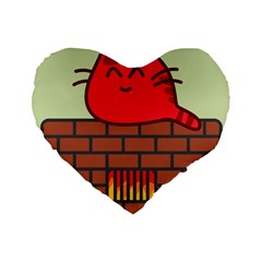 Happy Cat Fire Animals Cute Red Standard 16  Premium Heart Shape Cushions