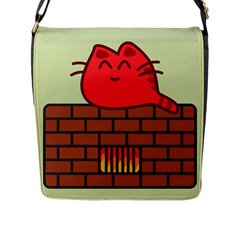 Happy Cat Fire Animals Cute Red Flap Messenger Bag (l)  by Mariart