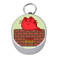 Happy Cat Fire Animals Cute Red Mini Silver Compasses by Mariart