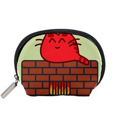 Happy Cat Fire Animals Cute Red Accessory Pouches (small)  by Mariart