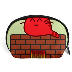 Happy Cat Fire Animals Cute Red Accessory Pouches (large)  by Mariart