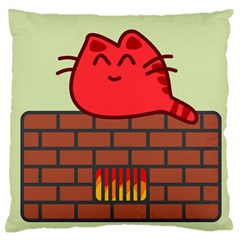 Happy Cat Fire Animals Cute Red Large Flano Cushion Case (one Side) by Mariart