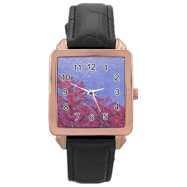 Fantasy Landscape Theme Poster Rose Gold Leather Watch 