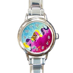 Fabric Rainbow Round Italian Charm Watch by Mariart