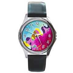 Fabric Rainbow Round Metal Watch by Mariart