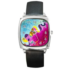 Fabric Rainbow Square Metal Watch by Mariart