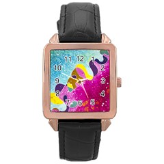 Fabric Rainbow Rose Gold Leather Watch  by Mariart