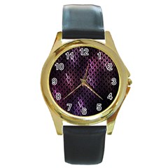 Light Lines Purple Black Round Gold Metal Watch