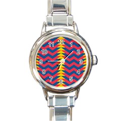 Lllustration Geometric Red Blue Yellow Chevron Wave Line Round Italian Charm Watch by Mariart