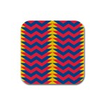 Lllustration Geometric Red Blue Yellow Chevron Wave Line Rubber Square Coaster (4 pack)  Front