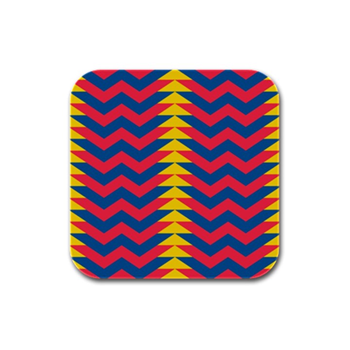 Lllustration Geometric Red Blue Yellow Chevron Wave Line Rubber Square Coaster (4 pack) 