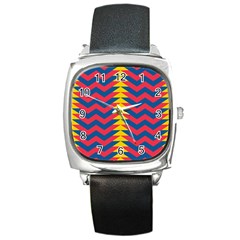 Lllustration Geometric Red Blue Yellow Chevron Wave Line Square Metal Watch by Mariart