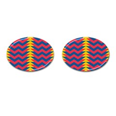 Lllustration Geometric Red Blue Yellow Chevron Wave Line Cufflinks (oval) by Mariart