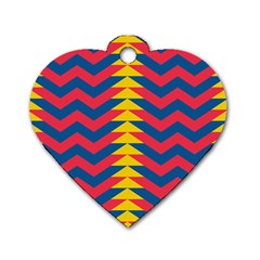 Lllustration Geometric Red Blue Yellow Chevron Wave Line Dog Tag Heart (one Side) by Mariart