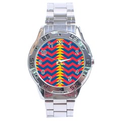 Lllustration Geometric Red Blue Yellow Chevron Wave Line Stainless Steel Analogue Watch by Mariart