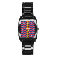 Lllustration Geometric Red Blue Yellow Chevron Wave Line Stainless Steel Barrel Watch