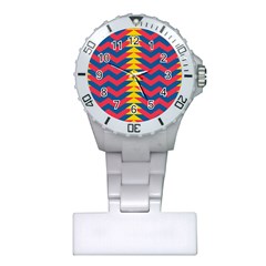 Lllustration Geometric Red Blue Yellow Chevron Wave Line Plastic Nurses Watch by Mariart