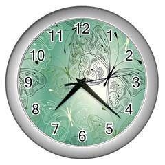 Glass Splashback Abstract Pattern Butterfly Wall Clocks (silver)  by Mariart