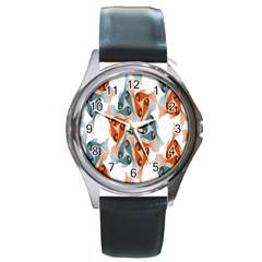 Make Tessellation Fish Tessellation Blue White Round Metal Watch