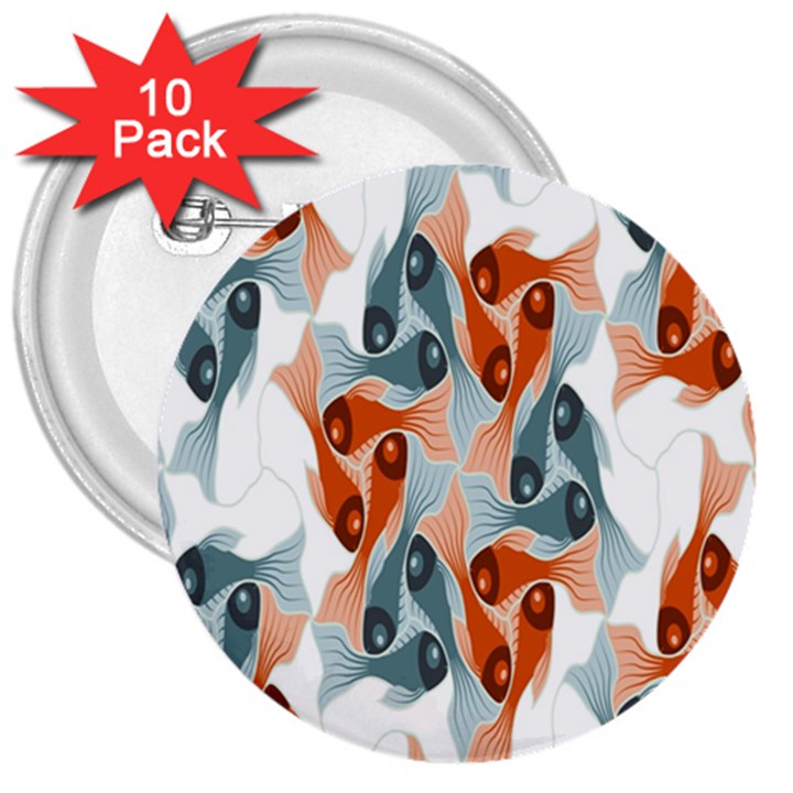 Make Tessellation Fish Tessellation Blue White 3  Buttons (10 pack) 