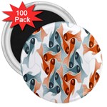 Make Tessellation Fish Tessellation Blue White 3  Magnets (100 pack) Front