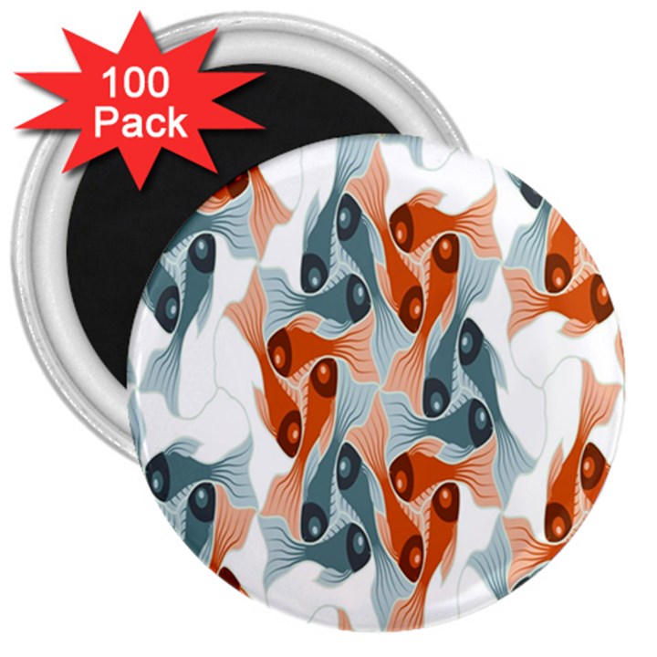 Make Tessellation Fish Tessellation Blue White 3  Magnets (100 pack)