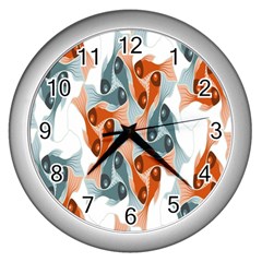 Make Tessellation Fish Tessellation Blue White Wall Clocks (silver) 