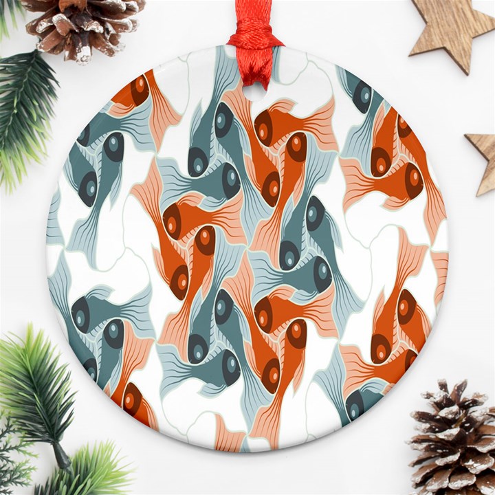 Make Tessellation Fish Tessellation Blue White Round Ornament (Two Sides)