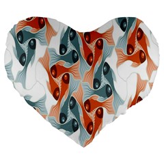 Make Tessellation Fish Tessellation Blue White Large 19  Premium Heart Shape Cushions by Mariart