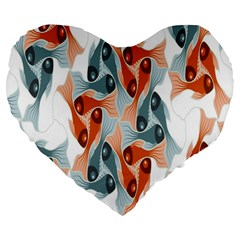 Make Tessellation Fish Tessellation Blue White Large 19  Premium Flano Heart Shape Cushions