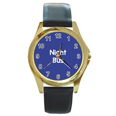 Night Bus New Blue Round Gold Metal Watch by Mariart