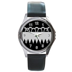 Noir Gender Flags Wave Waves Chevron Circle Black Grey Round Metal Watch by Mariart