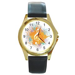 Musical Notes Round Gold Metal Watch