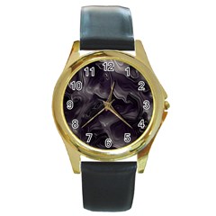 Map Curves Dark Round Gold Metal Watch