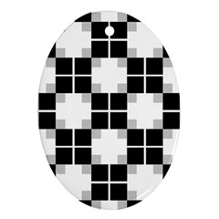 Plaid Black White Ornament (oval) by Mariart