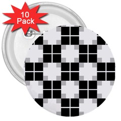 Plaid Black White 3  Buttons (10 Pack)  by Mariart