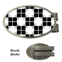 Plaid Black White Money Clips (oval)  by Mariart