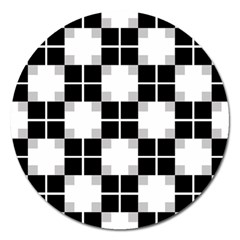 Plaid Black White Magnet 5  (round)