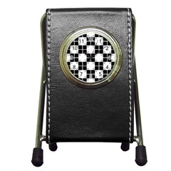 Plaid Black White Pen Holder Desk Clocks by Mariart