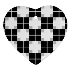 Plaid Black White Heart Ornament (two Sides) by Mariart