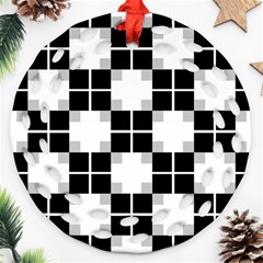 Plaid Black White Round Filigree Ornament (two Sides)