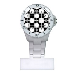 Plaid Black White Plastic Nurses Watch