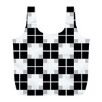 Plaid Black White Full Print Recycle Bags (L)  Front