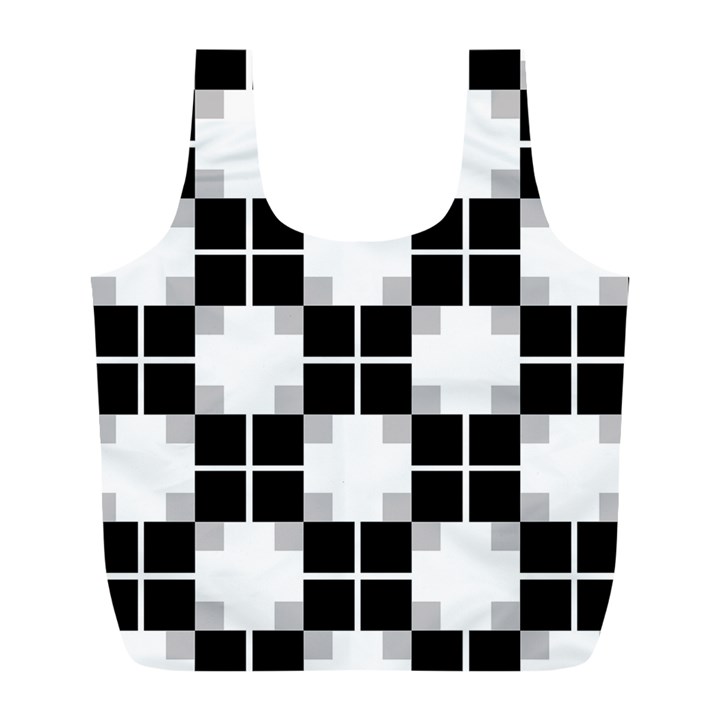 Plaid Black White Full Print Recycle Bags (L) 