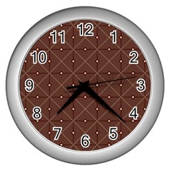 Coloured Line Squares Brown Plaid Chevron Wall Clocks (silver)  by Mariart