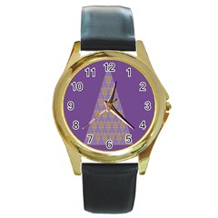 Pyramid Triangle  Purple Round Gold Metal Watch